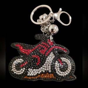 Motorcycle Bag Charm Keychain with Rhinestones